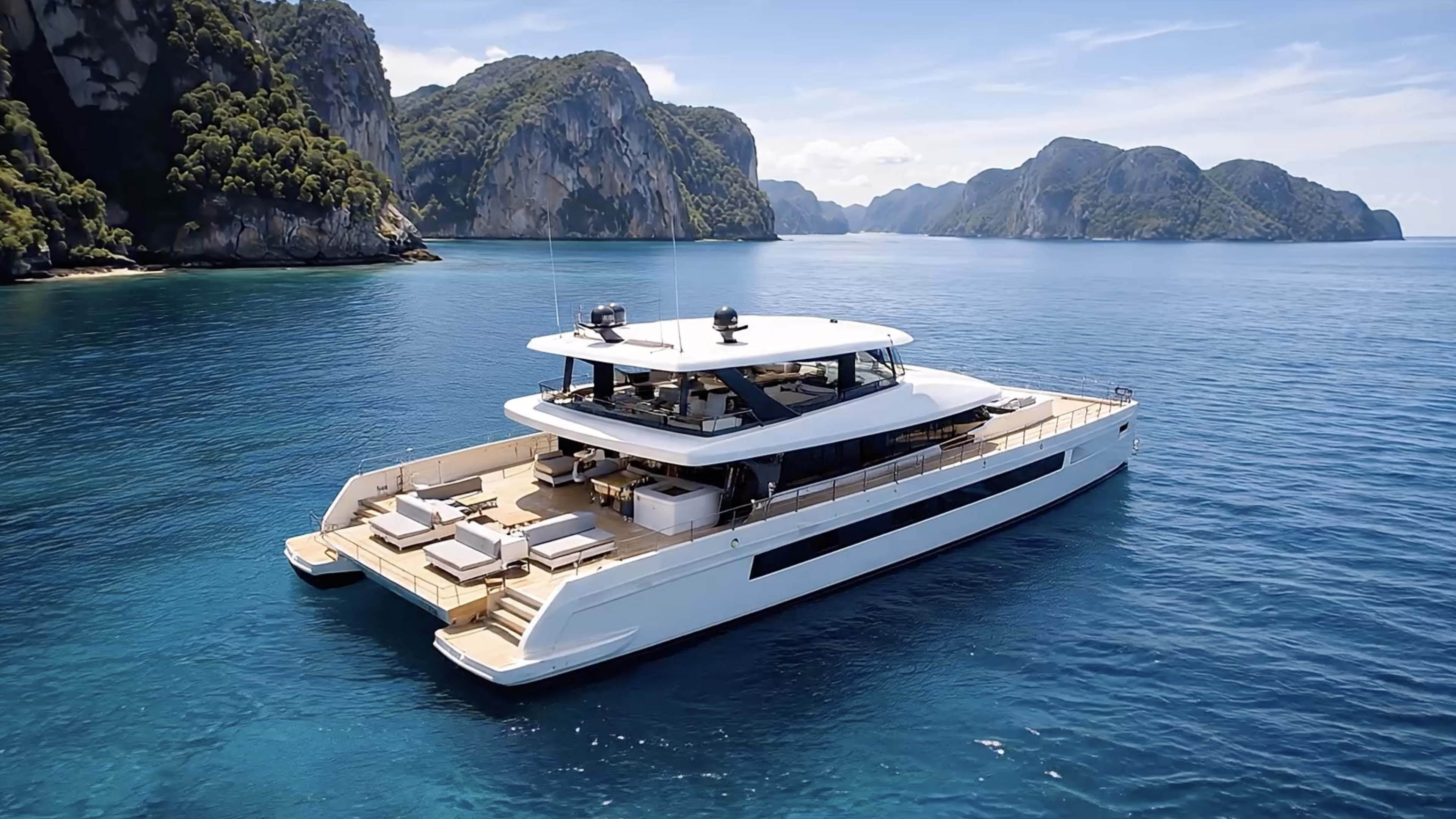Pisces superyacht at Phi Phi Islands — aerial view